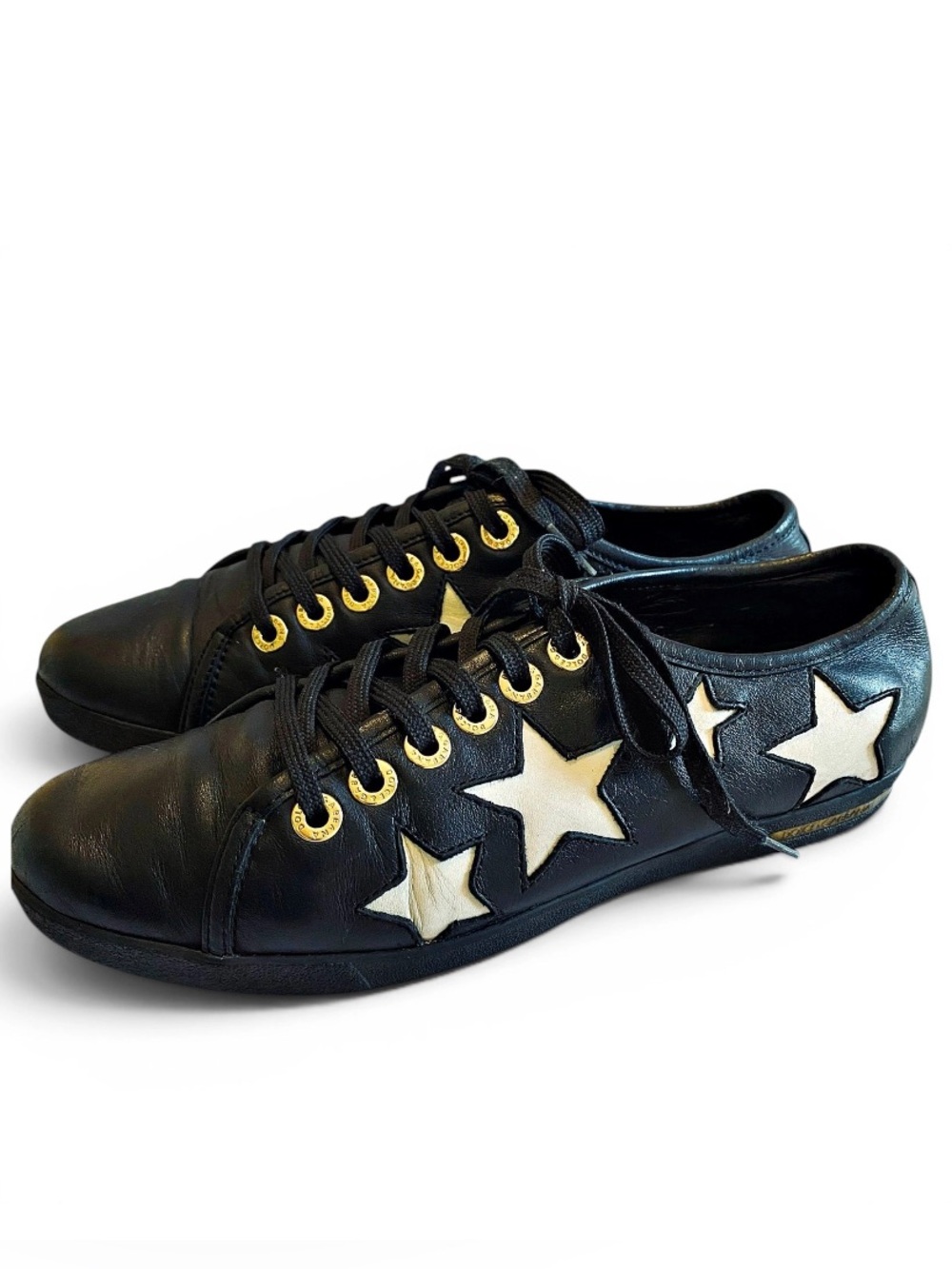 🛍️ Dolce & Gabbana Authentic Black Napa Leather White Stars Portofino Sneakers